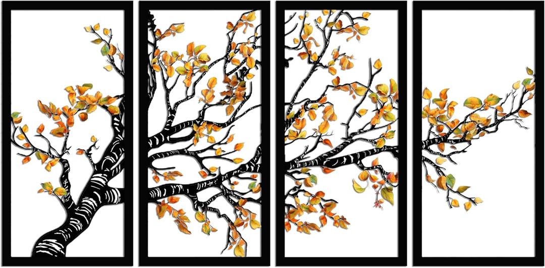 AWISIBI Metal Wall Art - Tree Branch Design, 4 Panels, Living Room Decor, Housewarming Gift, 40"x20"
