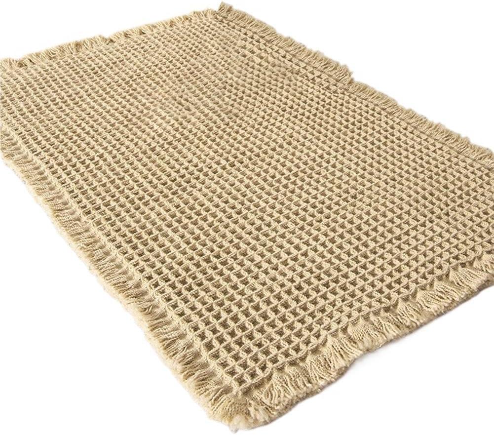 Upgraded Waffle Runner Rug, Super Absorbent Non Slip Bath Mats for Bathroom Floor, Machine Washable Bathroom Runner Rug with Tassels for Laundry Room, Modern Farmhouse Decor (Brown 43x61cm)