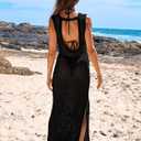 ANRABESS Womens Swimsuit Cover Up Sleeveless Hollow Knit Bikini Swimwear Bathing Suit Coverup Crochet Beach Dress (Medium, Black)