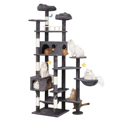 Meecal 85in Giant Cat Tree for Heavy Duty Big Cats, Large Cat Trees with Scratching Post, Cat Tree Tower with Cat Condos, Hammock & Plush Perch for Maine Coon, Smoky Gray