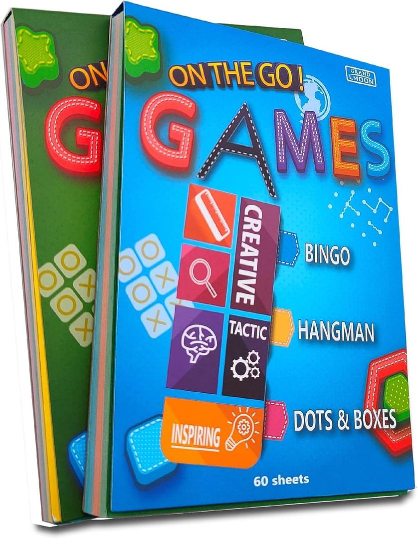 GRANDLMOON 6 Portable Travel Game Activities Notepad On The Go Plane Trip Game 4 x 6-inches (2 Pads and 60 Sheets Each)