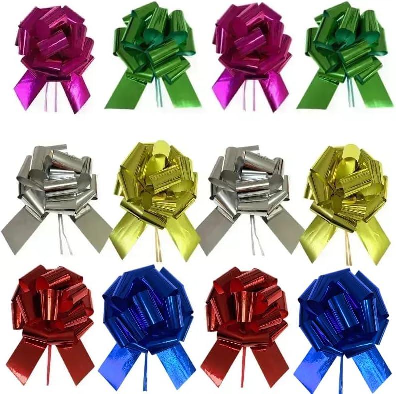 6 Inch Pull Bows for Gift Wrapping  Elegant Gift Wrapping Ribbon for Wedding, Birthday, Party Decorations | Premium Pull Bows for Baskets, Presents & Crafts (12 Pieces, Metallic Color)