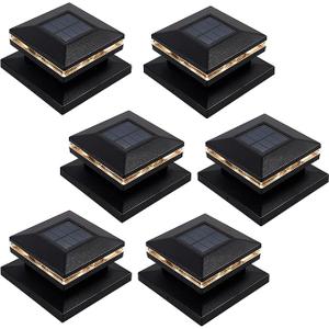 MAGGIFT 6 Pack Solar Post Lights, 15 Lumen Outdoor Post Cap Light for Fence Deck or Patio, Solar Powered Caps, Warm White High Brightness SMD LED Lighting, Lamp Fits 4x4, 5x5 or 6x6 Wooden Posts