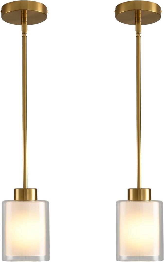 Modern Black Farmhouse Pendant Light with Glass Shade,Industrial Pendant Lighting, Adjustable Hanging Light Fixtures, Farmhouse Pendant Lighting (2 PACK, 4.72 IN glass lampshade+Bronze)