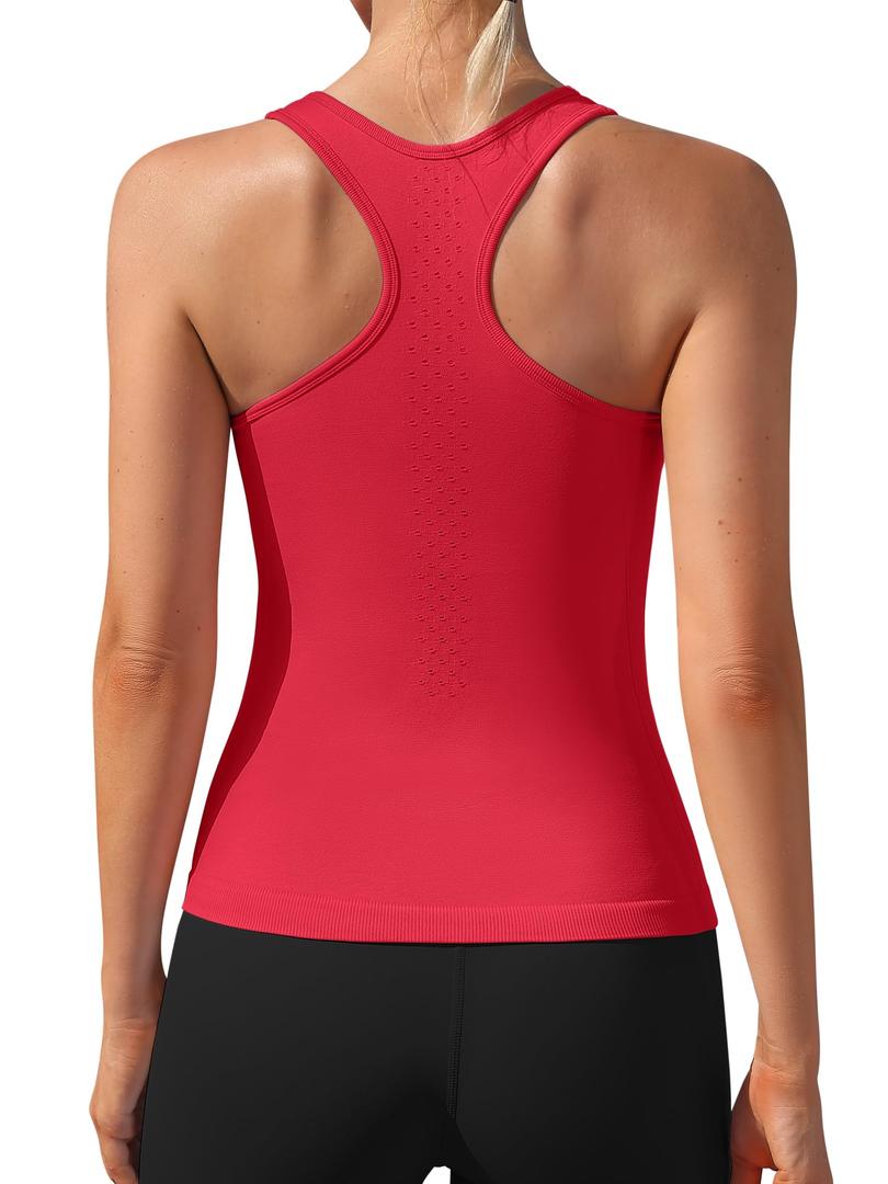 ATTRACO Womens Tank Tops Square Neck Fitted Sleeveless Shirts Seamless Ribbed Basic Top (Large, Red)