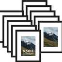 8.5x11 Picture Frame Sef of 10, Display Pictures 6x8 with Mat or 8.5 x 11 Without Mat, Photo Frame Collage for Wall Gallery Decor, Hanging or Tabletop Display, Black