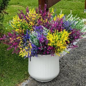 CLEANGOR 8 Bundles Artificial Flowers for Outdoors, Lavender Flowers Artificial, UV Resistant Artificial Outdoor Plants, for Spring Summer Garden, Porch, Patio, Window Box, Home Decoration (4 Color)