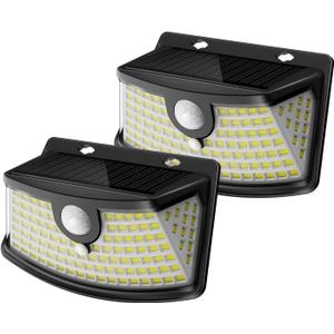 Aootek New Solar Motion Sensor Lights 120 LEDs with Lights Reflector,270° Wide Angle, IP65 Waterproof, Step Lights for Front Door, Yard, Garage, Deck (Black, Daylight White, 2-Pack)