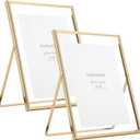 Gold 8x10 Floating Frame 2 Pack,For Photo Sizes(4x6'',5x7'',6x8'') Adjustable Tabletop/Shelf Floating Picture Frame 5x7'',Classy Gift Choice for Wedding,Christmas,Home or Office Decor