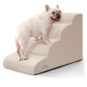 Dog Steps for Bed, 4 Step Pet Stairs for Small and Medium Dogs, Non-Slip Dog Ramp with Washable Cover, High-Density Support Foam for Easy Climbing,Beige
