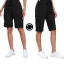luvamia Bermuda Shorts for Women Knee Length Pull On Elastic Waist High Rise Fold Hem Casual Summer Chino Cargo Shorts (Black, L)