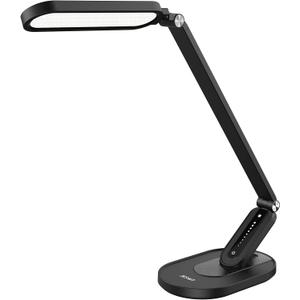 JKSWT LED Desk Lamp, Eye-Caring Table Lamps Natural Light Protects Eyes Dimmable Office Lamp with 5 Color Modes USB Charging Port Touch Control and Memory Function, 10W Reading Lamp, Black