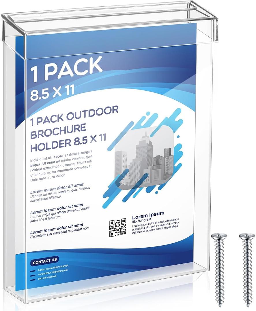 Thyle 8.5 x 11 Inch Outdoor Brochure Holder with Lid Acrylic Wall Mount Literature Box Waterproof Heavy Duty with Screws for Flyer Document Pamphlet Display Business Retail Real Estate(Clear)
