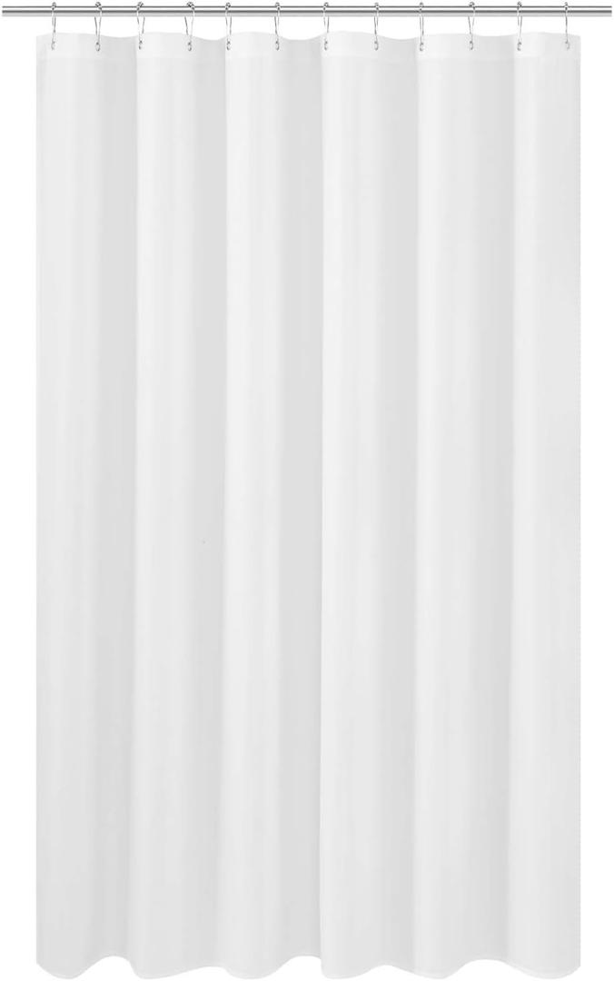 N&Y HOME Extra Long Shower Curtain Liner Fabric 72 x 80 inches, Hotel Quality, Washable, White Spa Bathroom Curtains with Grommets, 72x80
