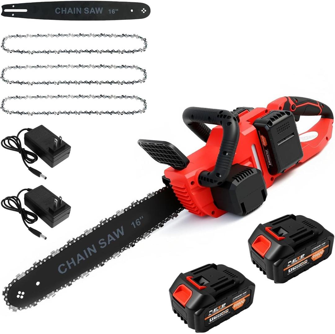 ALSO GO 16" Brushless Battery Chainsaw, 42V Coredless Chain saw with 2x3.0Ah Batteries, Electric Power Chainsaw includes 3 Chains and 2 Chargers for Wood/Tree Cutting and Pruning