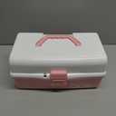 TERGOO 12in 3-Layer Plastic Craft Organizers and Storage, Portable Folding Tackle Box with Handle & Adjustable Dividers, Multipurpose Case for Sewing, Art Supplies, Medicine, Tools (White Pink)