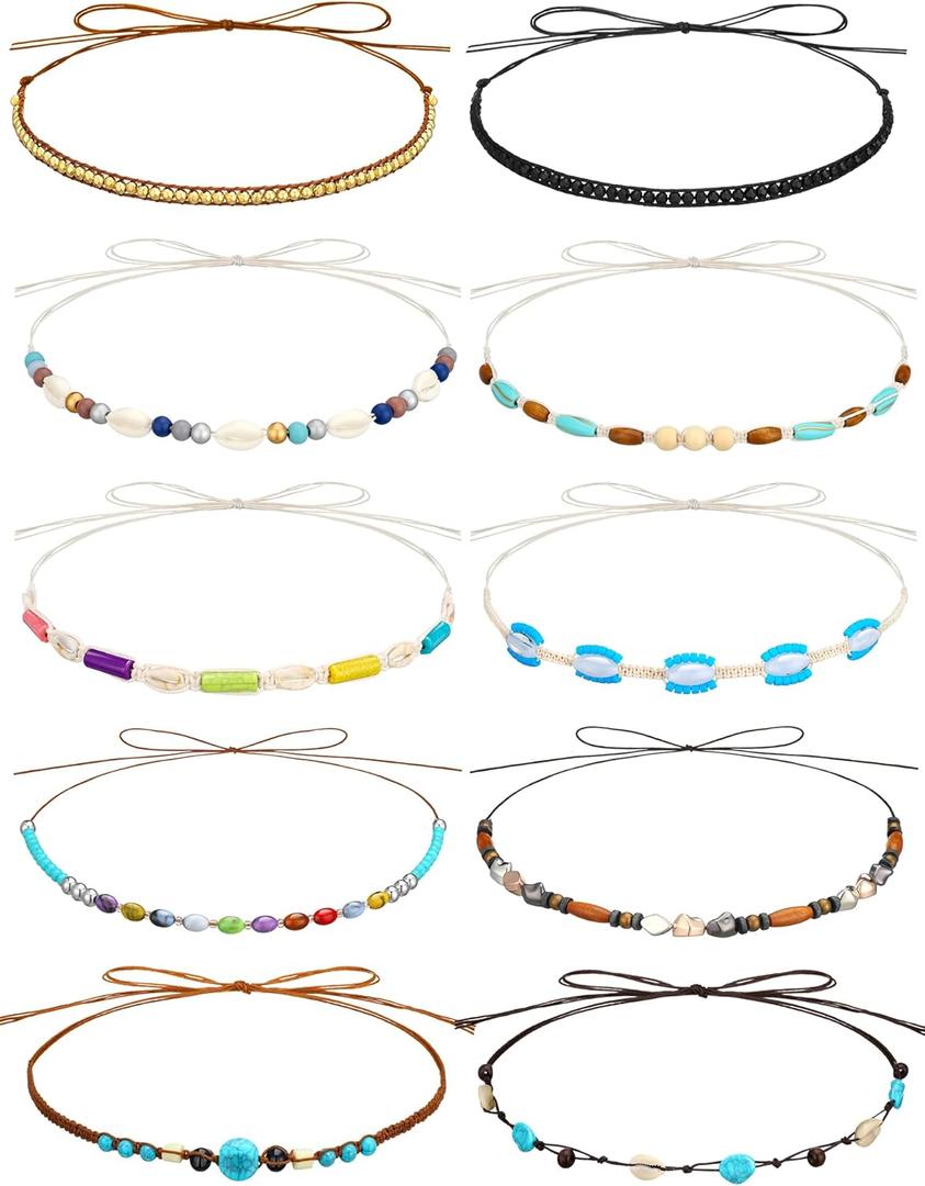 Zeyune 10 Pcs Cowboy Hat Bands Ethnic Western Hat Belts Rural Cowgirl Turquoise Hatbands Beaded Cowboy Supply