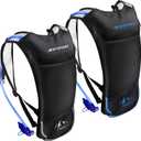2 Pack Hydration Backpack Pack with 2L Hydration Bladder, TNYSPORT Lightweight Breathable Water Backpack with 3 Layer Pockets, Reinforced Shoulder Straps for Hiking Running Cycling, Blue and Light Gray 