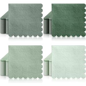 Zhanmai 100 Pack Cocktail Napkins 5 x 5 Inch Scalloped Napkins Beverage Gradient Color Paper with Scalloped Edges Thick Disposable Luncheon for Party Supplies (Sage Green)