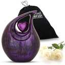 Keepsake Company Tear Urn for Ashes 2.5L - Black & Purple Aluminum with Heart Insert - Teardrop Urns for Human Ashes - Cremation Urns for Adult Male/ Female - Decorative Burial & Funeral Urn