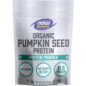 NOW Foods Sports Nutrition, Organic Pumpkin Seed Protein Powder With 10g of Protein, Certified Non-GMO, Unflavored, 1-Pound (EXP 04/29/26)