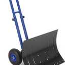 Snow Shovel with 29.13x19.8 in Wide Blade, Heavy Duty Rolling Snow Pusher Shovel with Adjustable Handle and 5-Position Angled Blade for Driveway, Doorway, Sidewalk, Pavement, Black & Blue