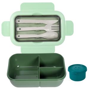 Mooisco Bento Boxes for Adults 1250ML Green Lunch Box Set With Spoon & Fork Durable 3 Compartment Leakproof Lunch Container With 60ML Sauce Container Microwave Dishwasher Safe for On-the-Go Meal,Green