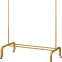 JIUYOTREE Metal Clothing Rack with Wheels 43.3 Inches Rolling Clothes Garment Coat Rack with Bottom Shelf Clothing Rack for Hanging Clothes Coats Skirts Shirts Sweaters Gold