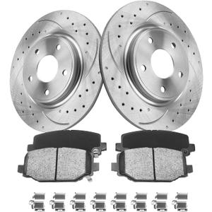 Rear Brake Kit, Drilled & Slotted Brake Rotors and Pads Compatible with 2012-2020 Dodge Grand Caravan, Journey, 2012-2016 Chrysler Town & Country 328mm (12.91in) Brake Disc