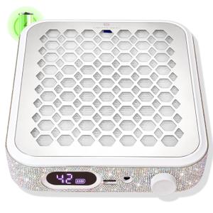 Nail Dust Collector, Rechargeable Dust Collector Nail Tech, Powerful Vacuum Fan Vent Dust Collector Extractor Dust Suction Machine for Acrylic Nails Polishing, Nail Salon&Home, White