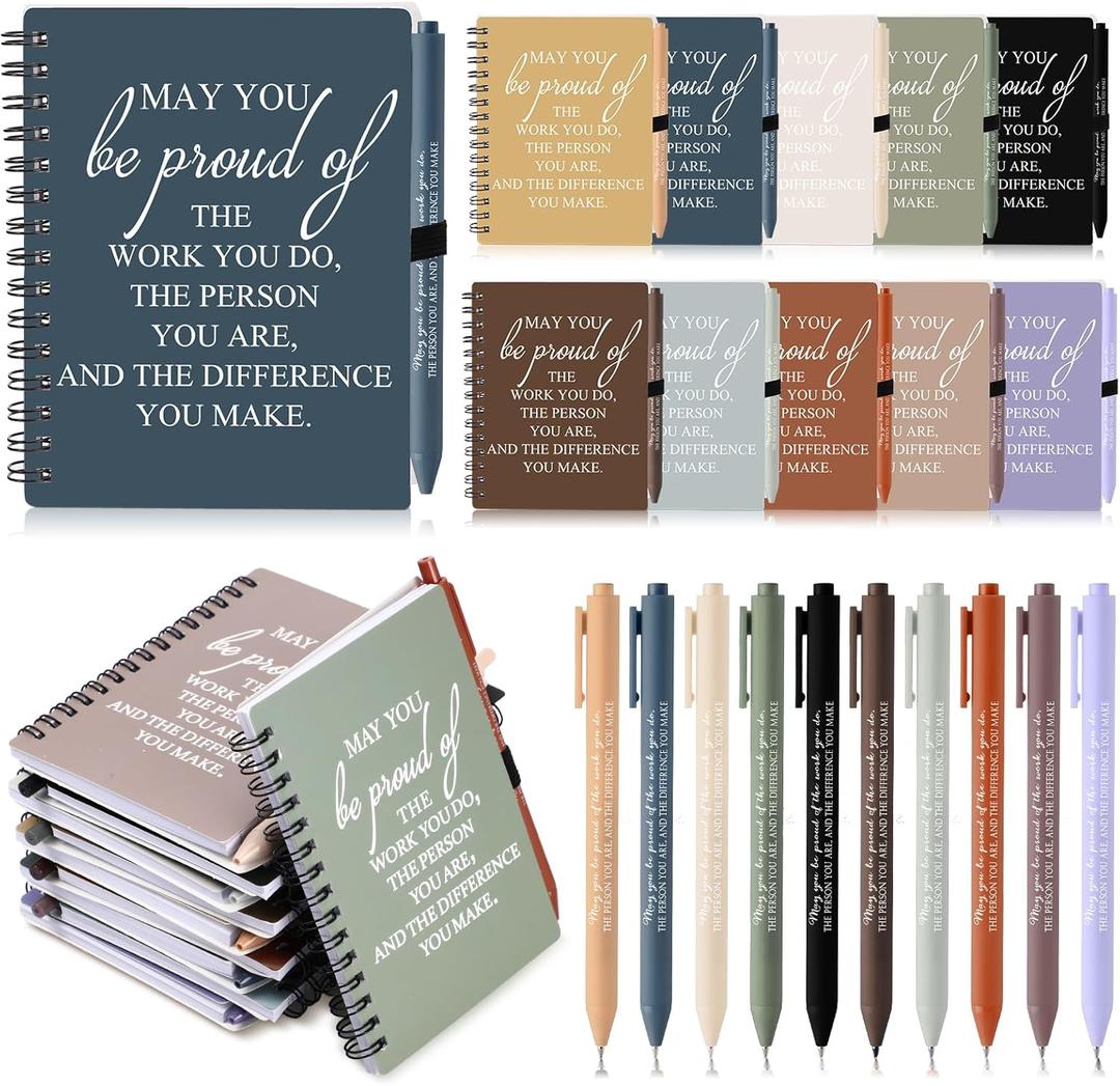 Honoson 10 Sets/20 Pcs Housekeeping Appreciation Gifts May You Be Proud The Work Notebook with Ballpoint Pen Inspirational Journals Bulk Thank You Gifts for Housekeeping Week (Vivid Color)