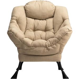 HollyHOME Lazy Chair with Armrest and Side Pocket, Comfy Accent Lounge Chair,Leisure Sofa Armchair for Living Room, Bedroom, Dorm, or Small Spaces, Oversized Reading Sofa Chair,Cotton-Linen Tan