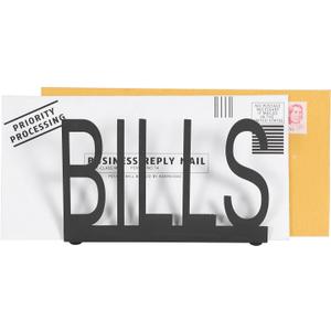 MyGift Black Metal Desktop Mail Sorter Organizer with Bills in Block Cut Out Letter Design