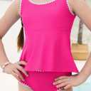 blibean Girls Swimsuits Two Piece Tankini Sets Ruffle Bathing Suit with Chest Pad 6-15 Years (Pink)