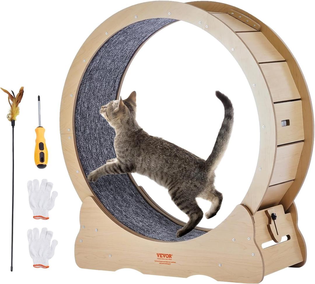 VEVOR Cat Exercise Wheel, Large Cat Treadmill Wheel for Indoor Cats, 35.8 inch Cat Running Wheel with Detachable Carpet and Cat Teaser for Running/Walking/Training, Suitable for Most Cats