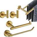 JQK Bathroom Hardware Set, 5-Piece Bath Accessories Set Brass Gold Wall Mount Includes 24 in Towel Bar, 9 in HT Bar, TP Holder, Towel Hook x 2 Brushed Gold, BAS105-BG