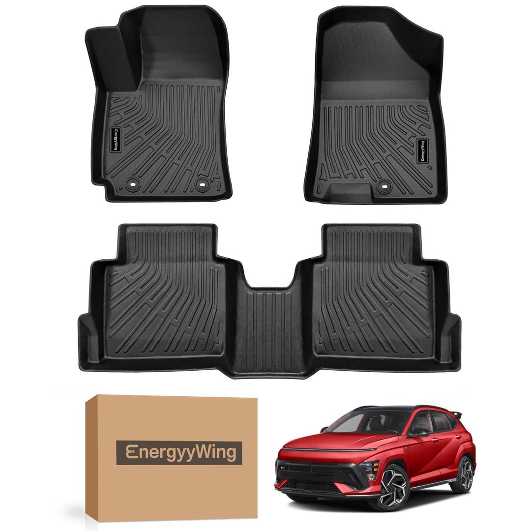 Floor Mats for 2026 Hyundai Palisade Gasoline 7-Seater | Energyy Wing All-Weather TPE Custom Fit 1st-3rd Row Floor Liners 4PCs Set | Anti-Slip & Odorless Black Car Accessories for Hyundai Palisade