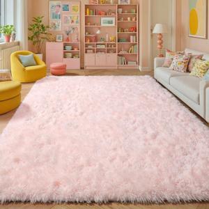 Amdrebio Pink Area Rugs 8x10 for Living Room, Large Fluffy Shag Rug for Bedroom, Kids Room Decor, Big Cute Furry Carpet for Teen Girls, Baby Nursery, Classroom, Soft Fuzzy Cozy Carpets for Playroom
