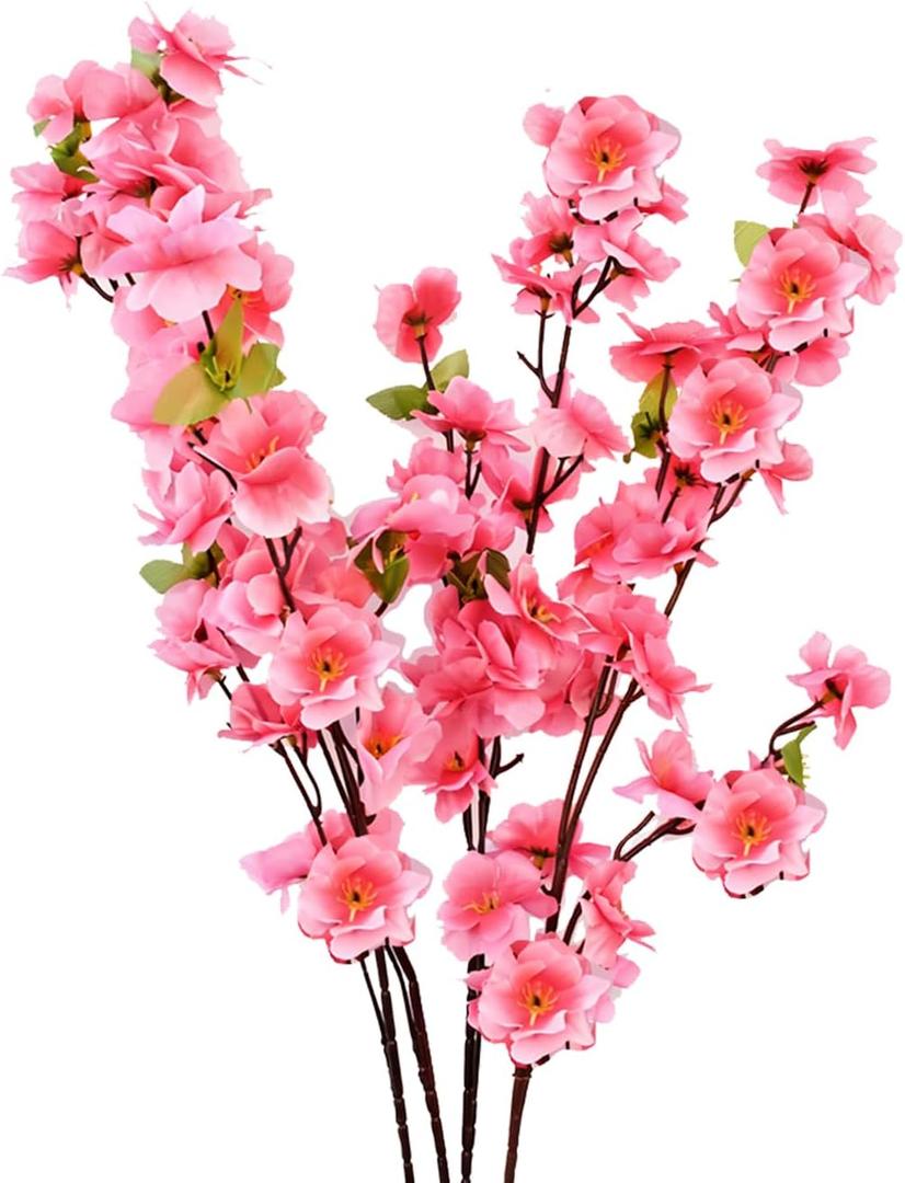 Artificial Cherry Blossom Branches, 4 Pcs 23.6 inch Faux Silk Cherry Blossom Flowers Fake Spring Cherry Blossom Floral Stems for Vase Summer Wedding Table Centerpieces Indoor Home Decor (Pink)