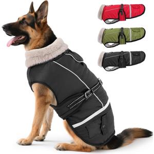 Dog Coat, Warm Dog Winter Coat Reflective Jacket Waterproof Fleece Vest, Pet Jacket Cozy for Cold Weather, Dogs Snowsuit Windproof, Adjustable Buckle for Large Dogs (Black)