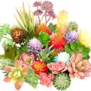 Jutom 32 Pieces Mini Artificial Succulents Unpotted Realistic Artificial Fake Plants Colorful Faux Succulents Small Cactus Plants for Garden Flower Kitchen Home Decor