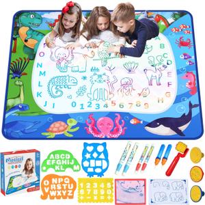 Water Doodle Mat 40 x 32 Inch Painting Doodle Toddler Toys, Water Drawing Mat, Large Magic Drawing Doodling Mat Educational Toys for Kids Age 3 4 5 6 7 Toddler Boys Girls Christmas Birthday Gifts (Colorful-1)