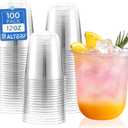 Compostable Clear Plastic Cups,12 oz Biodegradable Disposable Cups, Plant-Based Plastic Cold Cups for Juice, Wine, Parties, Weddings, and Daily Use-100 Pack, Medium
