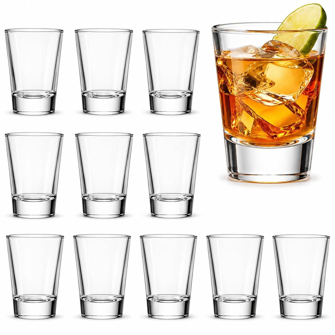 GOSDENG 60 Pack Shot Glasses Set with Heavy Base, 2oz Clear Shot Glasses Bulk, Small Whiskey Shot Glass for Vodka, Whiskey, Tequila, Espressos, Spirits & Liquors, Clear Glass