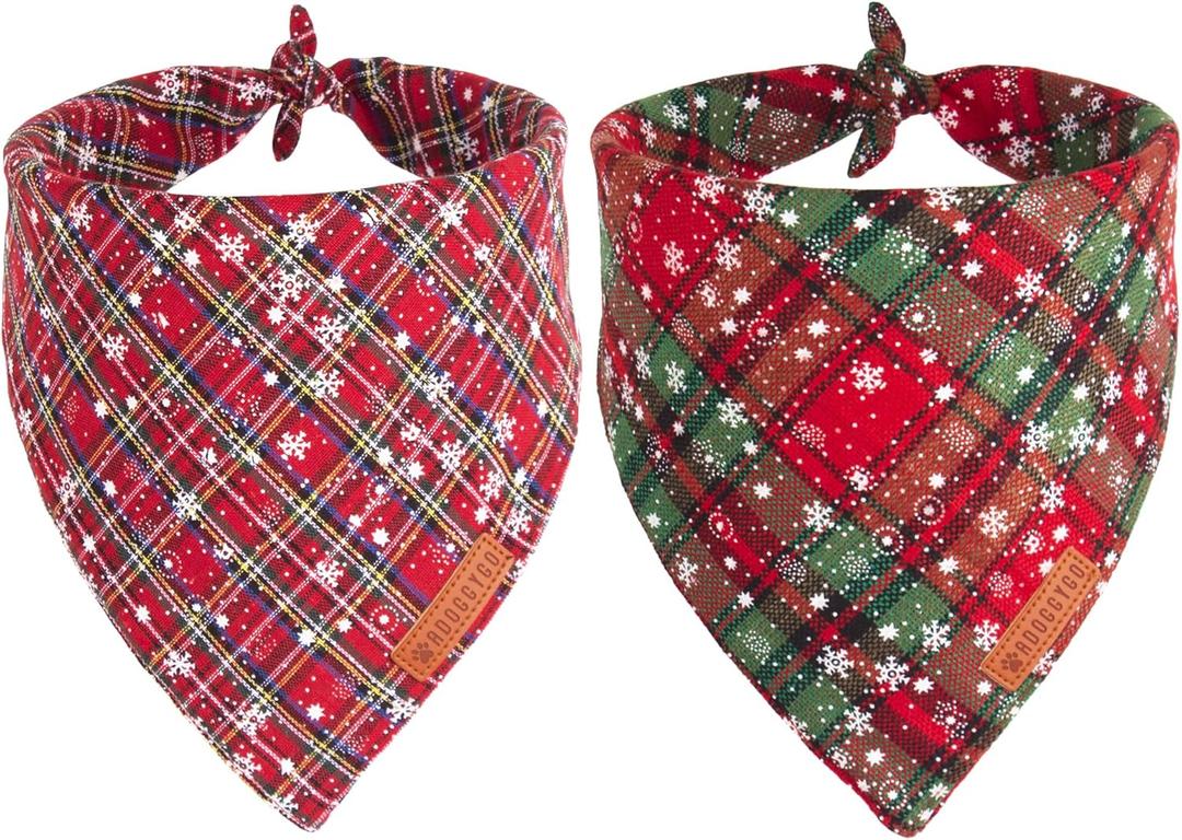 ADOGGYGO 2 Pack Dog Bandanas Christmas, Stylish Plaid Snowflake Pet Scarf, Premium Durable Fabric, Multiple Sizes Offered, Christmas Bandanas for X-Large Dogs Pets (X-Large)