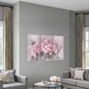 sechars 3 Piece Flower Wall Art Canvas Pink Peony Floral Painting Picture Vintage Blossom Art Prints for Living Room Girl Bedroom Decor for Living Framed Ready to Hang Each Piece 16x32inch