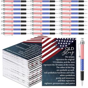 Sayglossy 36 Set 4th of July Patriotic Pens Bulk 250th Anniversary Mini Stars Stripes Notebook American Flag Metal Retractable Ballpoint Pens with Notebooks for Patriotic July 4th Party Favors (Flag)