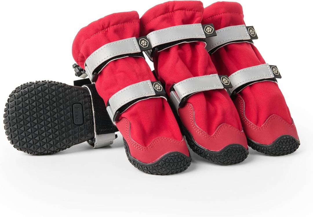 Spark Paws Dog Shoes, Waterproof Dog Boots for Medium to Large Dogs, Non Slip, Breathable Dog Booties and Paw Protectors - 4PCS Doggie Hiking Boots with Reflective Straps - Red, Size 2
