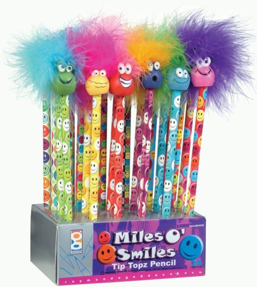 Raymond Geddes Miles O'Smiles Tip Topz Number 2 Pencils For Kids With Pencil Toppers (Pack of 24)