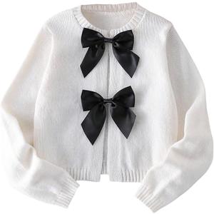 SweatyRocks Girl's Cute Bow Cardigan Sweaters Long Sleeve Knitted Lightweight Sweater Coats Size M